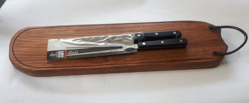 Set De Asado 3 Pzas C/tabla Grande 55 X15cm 1