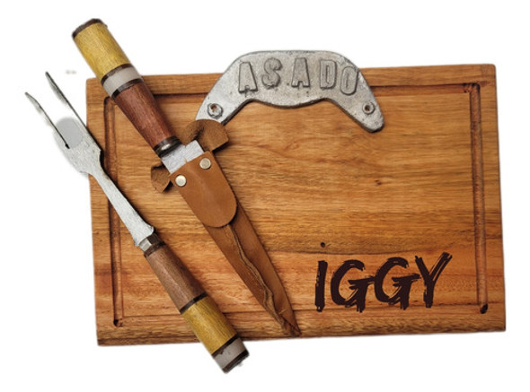 Juego Asado Tabla Madera Parrilla Logo Empresa Boda Laser 0