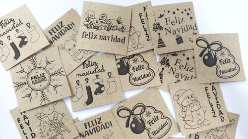 20 Tags Navideños 5x5 Kraft Regalos Navidad Papel 0