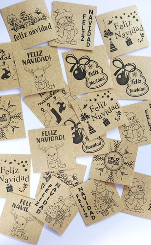20 Tags Navideños 5x5 Kraft Regalos Navidad Papel 1