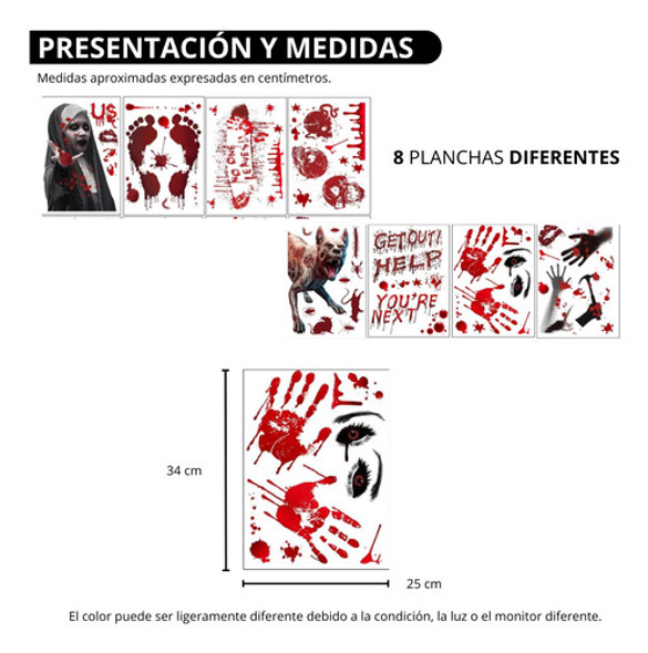 Stickers Autoadhesivos Halloween X 8 Sangre Terror 1