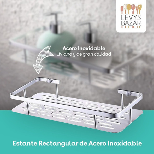 Pack X4 Estante Rectangular Ducha Baño Acero Inox C/ Baranda 1 Pack X4 Estante Rectangular Ducha Baño Acero Inox C/ Baranda 1
