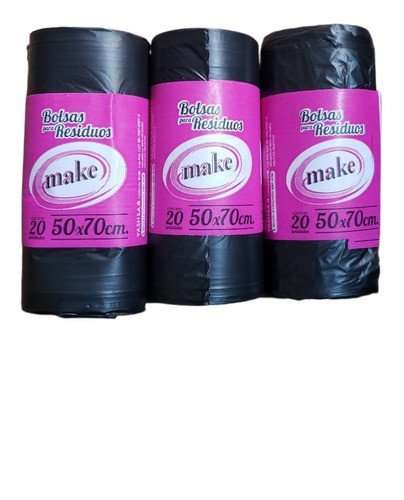 Bolsas Residuos 50x70 Rollo Reforzadas Pack 20u Negras X 3 U 0