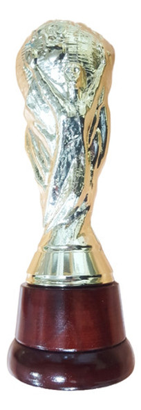 Trofeo Copa Mundo Qatar 2022 Plástic Dorada Base Madera 23cm 0
