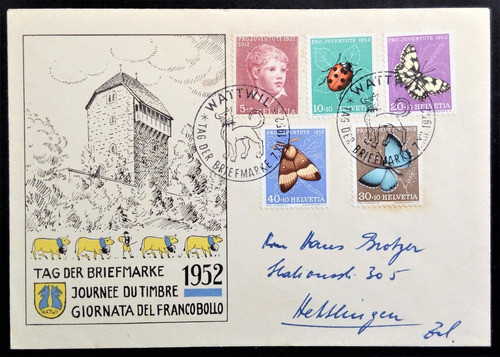 Suiza Mariposas, Sobre Mi 575-9 Pro Juvent 52 1er Día L15827 0