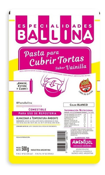 Pasta Ballina Vainilla Chocolate  500 Grs 0
