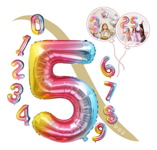 Globo Número X1 Arco Iris 40cm Metalizado Feliz Cumple 0
