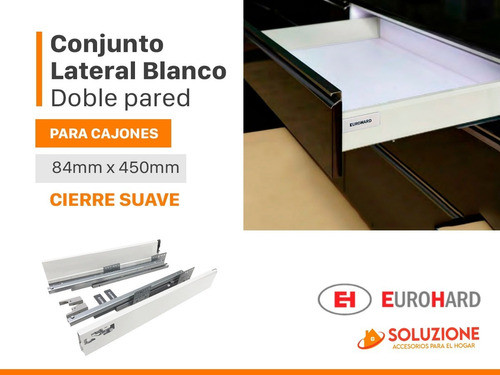 Lateral Para Cajón Doble Pared 84 X 450mm Eurohard Blanco 1