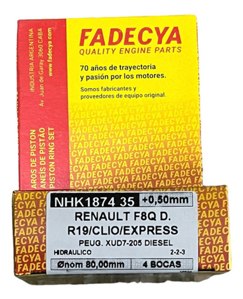 Juego De Aros Recambio Hidráulicos Renault F8q  * 0.5 Mm * 0