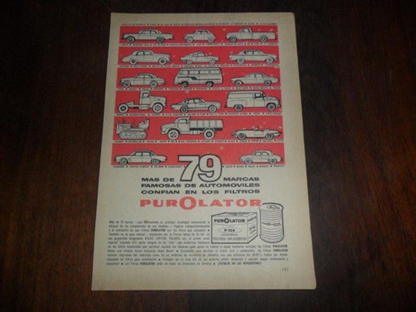 Antigua Publicidad 1963 Filtro Purolator 0 Antigua Publicidad 1963 Filtro Purolator 0