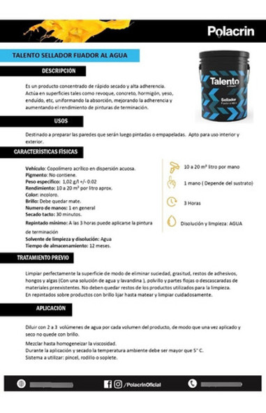 Fijador Interior Exterior 10 Lts Polacrin Talento Sellador 1
