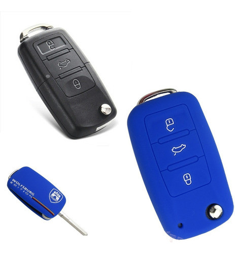 Cubre Volante + Funda Llave Silicona Volkswagen Bora Azul 1