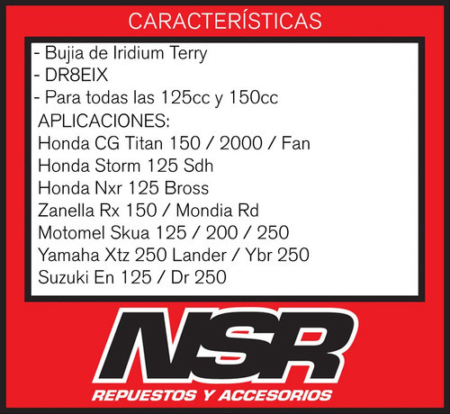 Bujia Iridium Dr8eix = 6681 = Dr8es = D8ea = Dr8ea Nsr Motos 1