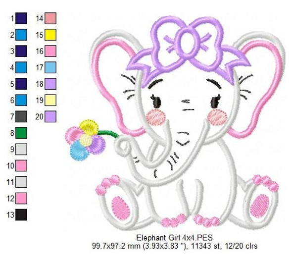 Matriz Para Bordado Maquina Animal Safari Elefante Niña 1950 1
