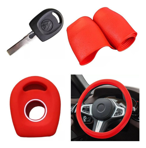 Cubre Volante + Funda Llave Silicona - Vw Gol Trend - Rojo 0