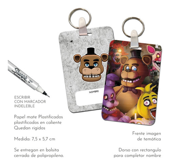 30 Identificadores Mochilas Souvenirs Freddy Five Nights 1