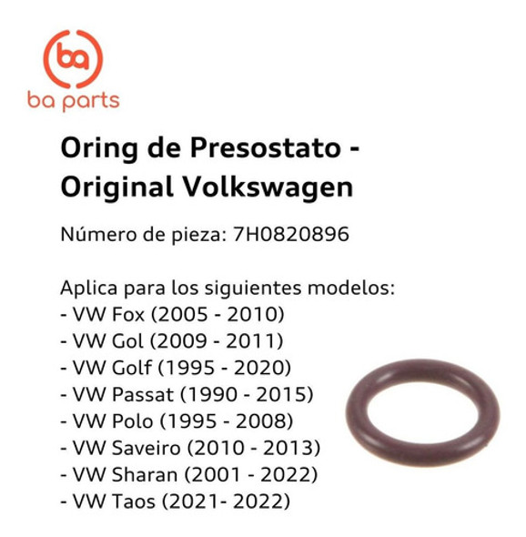 Oring De Presostato Vw Fox Golf Passat Polo T-cross Sharan 2 1