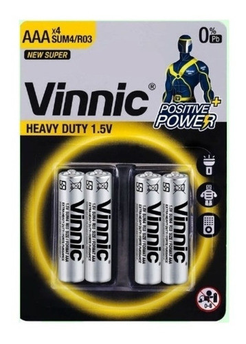 Blister 4 Pilas Aaa Vinnic 3a Extra Heavy Duty 1.5v Power X4 0