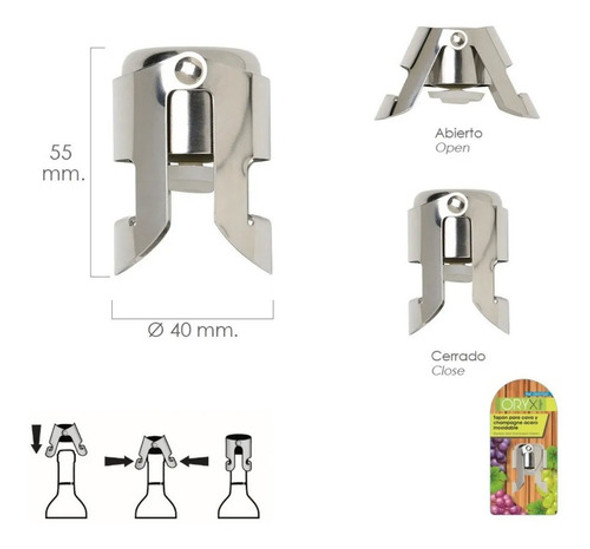 Set  X 5 Tapon Conservador De Champagne Espumante Acero Inox 1