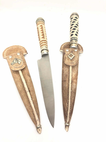 Cuchillo Artesanal Acero Inox Mango Cuero Trenzado Vai Cuero 1