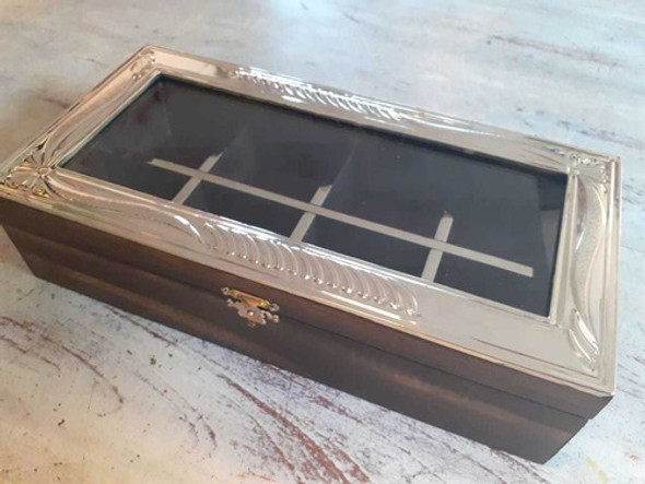 Caja De Té De Madera Y Alpaca De 8 Divisiones 1