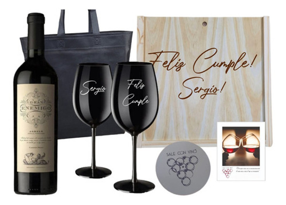 Caja Madera Vino Gran Enemigo + 2 Copas Negras Grabadas 0 Caja Madera Vino Gran Enemigo + 2 Copas Negras Grabadas 0