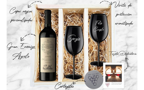 Caja Madera Vino Gran Enemigo + 2 Copas Negras Grabadas 1 Caja Madera Vino Gran Enemigo + 2 Copas Negras Grabadas 1