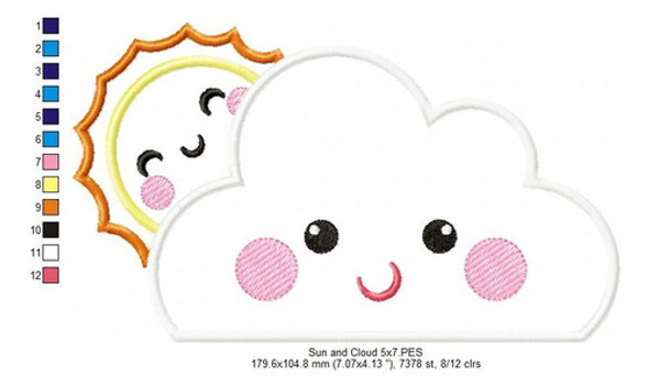 Matriz Para Bordados Maquina Infantil Nube Y Sol Feliz 1344 1