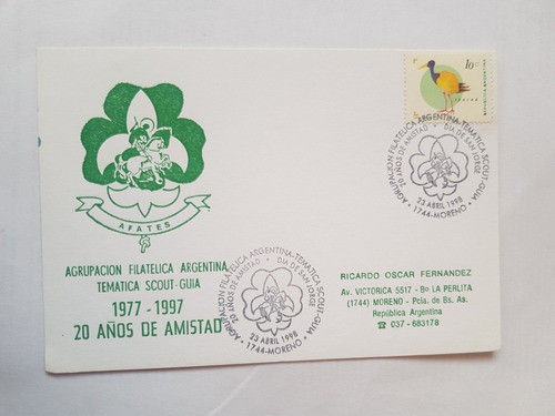 Tarjeta Primer Dia Exposicion Filatelica Scoutismo Moreno 0