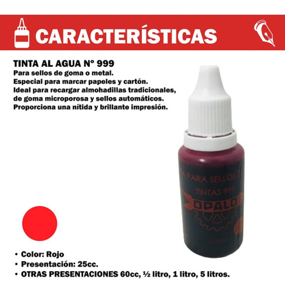 Tinta Para Sellos De Goma Opalo 999 Rojo (25cc) 1 Tinta Para Sellos De Goma Opalo 999 Rojo (25cc) 1