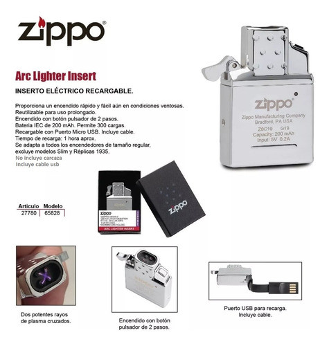 Insert Zippo Arc Usb Recargable Original Tienda Oficial 1