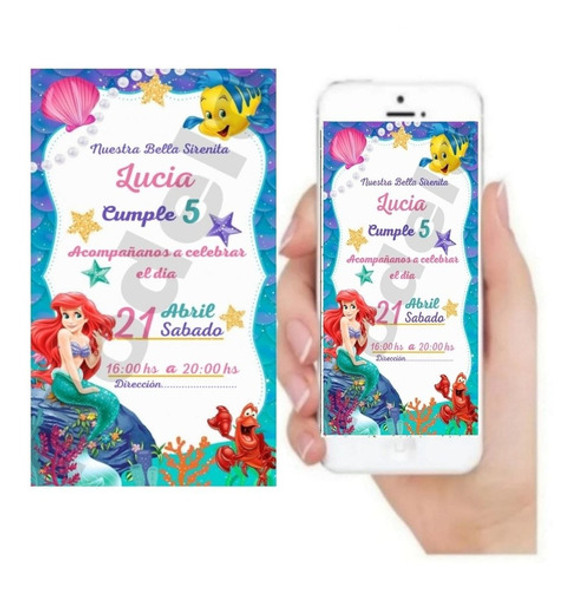 Invitaciones Digitales Personalizada Cumpleaños Sirenita 1