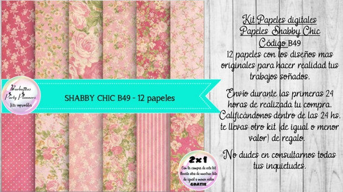 Papeles Digitales Shabby Chic Vintage Rosa B49 1