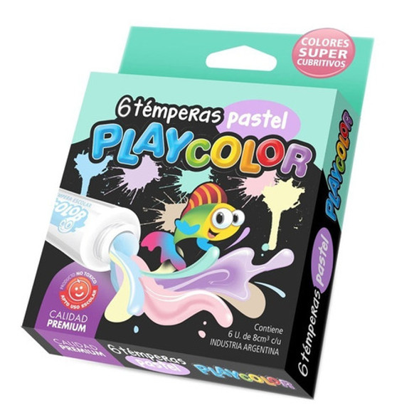 Temperas Escolares Playcolor X 6 Pomos Colores Pastel 81179 0