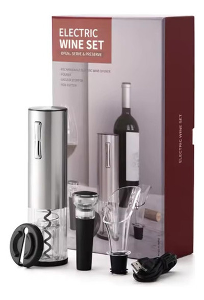Kit Vino Sacacorchos Destapador Electrico Usb Recargable 0