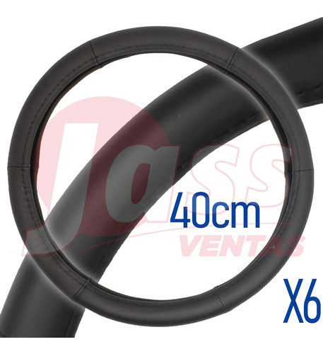 6 Cubre Volante Negro Premium Cuero Para Auto 39 / 41cm X6un 1