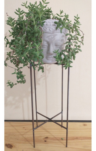 Repisa Rombo De Hierro Y Madera + Porta Maceta Cruz 1