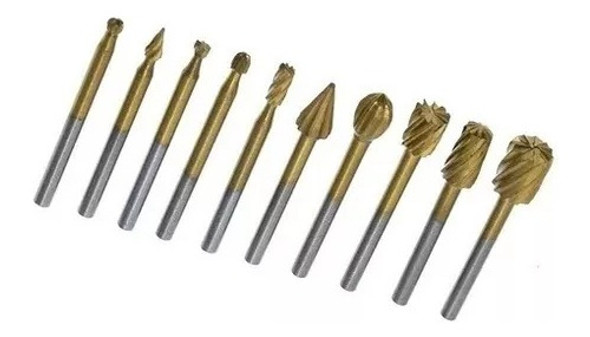 Kit Juego 10 Fresa Lima Rotativa Titanio Enc1/8 Para Dremel 1