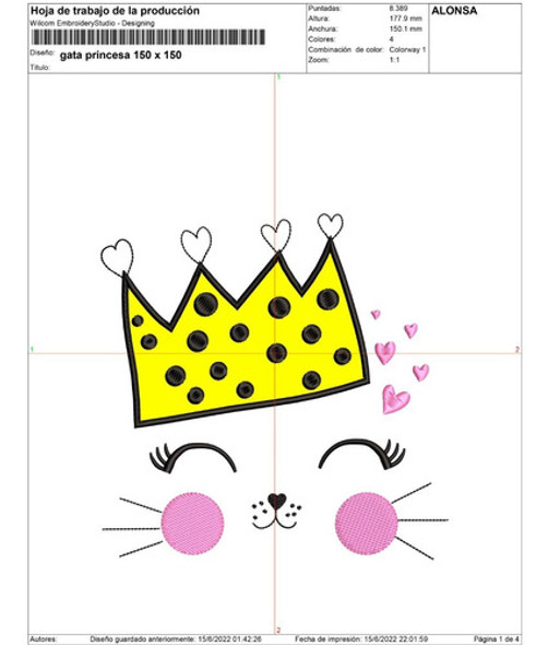 Matriz Bordado: Gata Princesa (corona Aplique) P/buzo-remera 1 Matriz Bordado: Gata Princesa (corona Aplique) P/buzo-remera 1