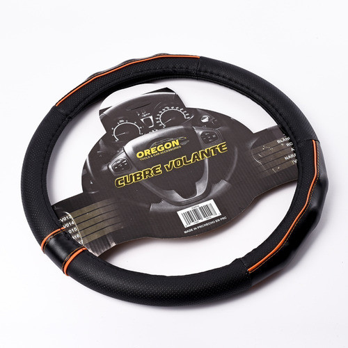 Cubre Volante Cuero 38cm Con Borde Negro Y Naranja 0