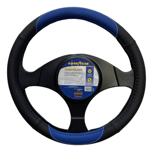 Cubre Volante Goodyear Cuerina Negro Con Azul 38 Cm 0