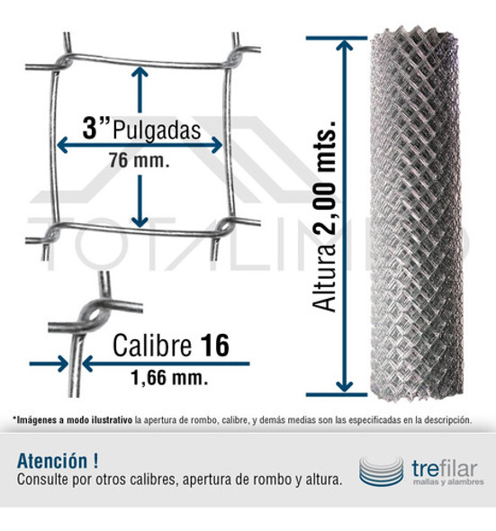 3 Rollos Alambrado Romboidal 3'' 2,00x10mts Cal 16 Cuota 1