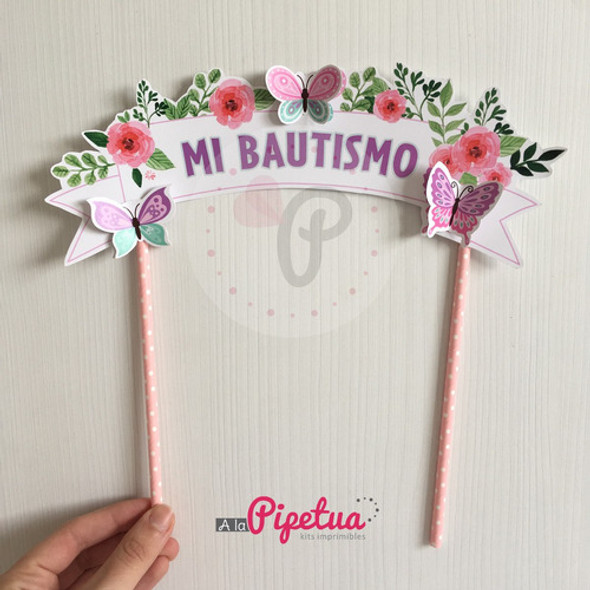 Topper Para Torta Bautismo Adorno De Torta Mariposas Flores 1