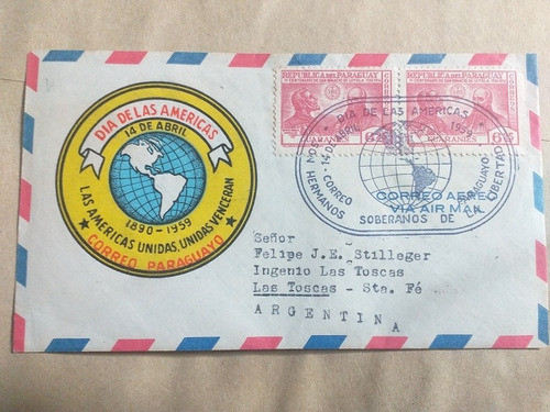 Paraguay Sobre Día De Las Américas 1959 A Santa Fe Argentina 0