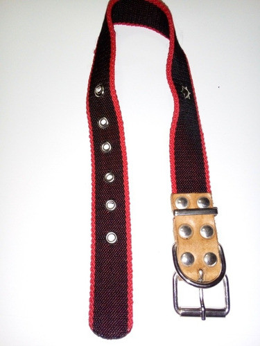 Collar Perro 3x55cm. Detalle En Cuero Natural. Negro Y Rojo 0
