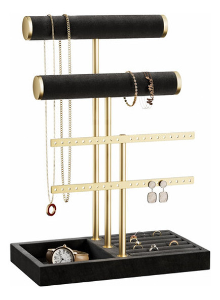 Soporte Organizador Para Joyas Terciopelo Negro 5 Niveles 0