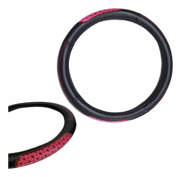 Cubre Volante Para Auto- Femenino Rosa Y Negro En Cuerina 0