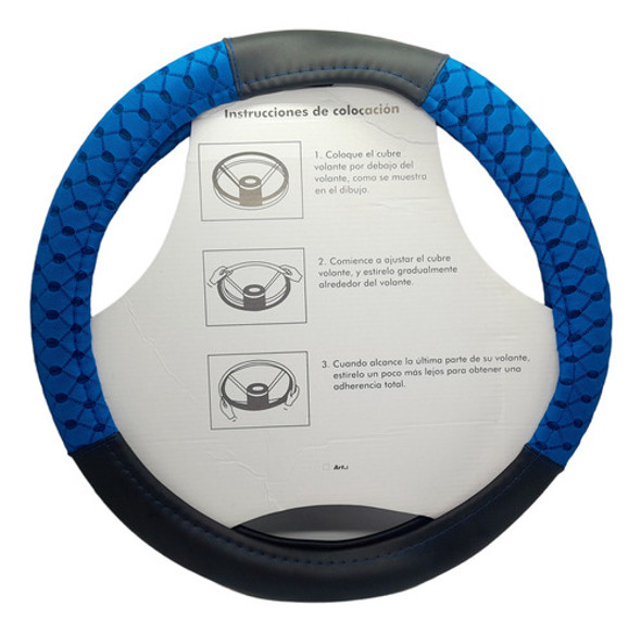 Cubre Volante 38cm Cuerina + Tela Negro - Azul 0