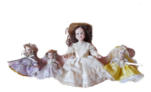 4 Muñecas De Porcelana Antigua De Colección 0