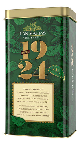 Yerba Mate Las Marías Centenario 500g + Lata Con Pico 1